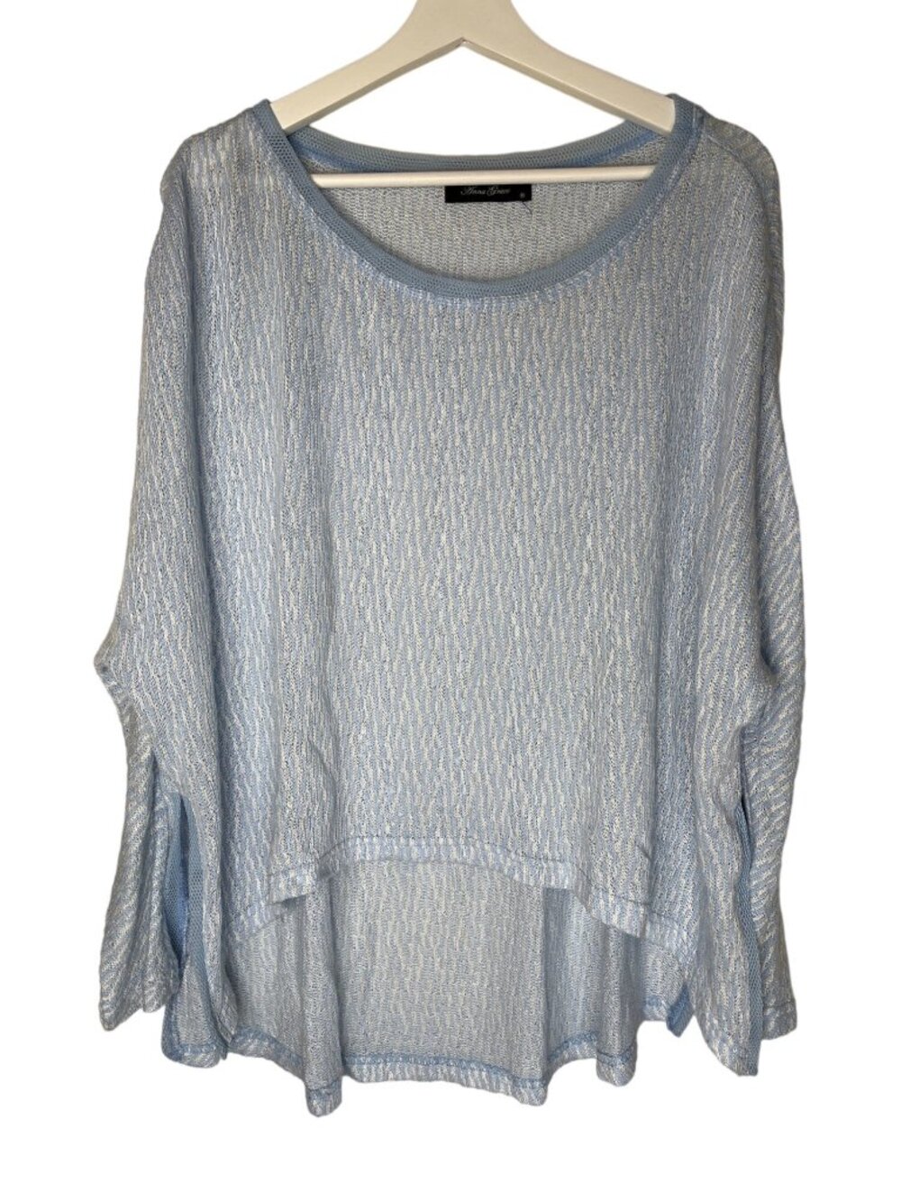 Anna Grace Womens Medium Oversized Knit Sweater Blue White Boho Tunic Top